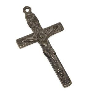 Old Vintage Crucifix Pendant Metal Cross Bronzetone